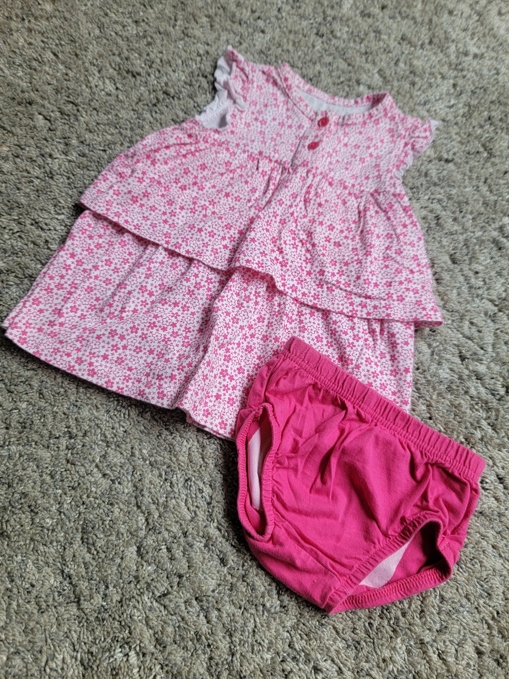 Pink Floral Tiered Baby Dress with Matching Pink Bloomers 12M